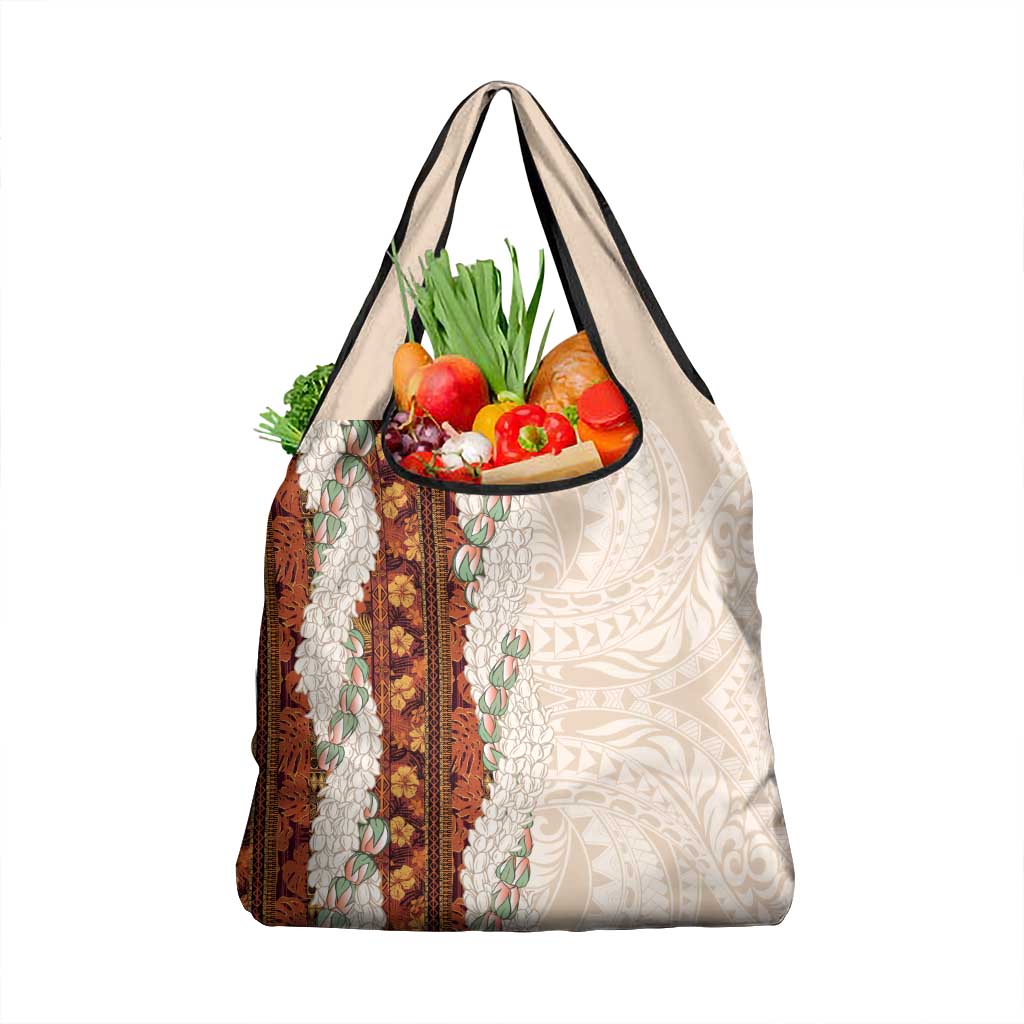 Aloha Hawaii Mikioi Lei Grocery Bag Cattail Red Tropical Flower Pattern - Polynesian Pride