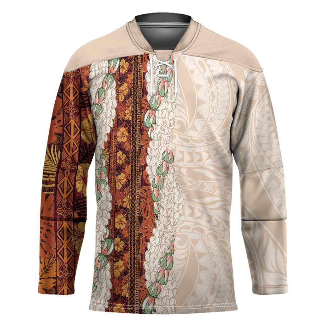 Aloha Hawaii Mikioi Lei Hockey Jersey Cattail Red Tropical Flower Pattern - Polynesian Pride
