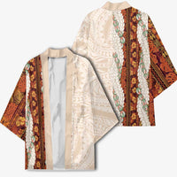 Aloha Hawaii Mikioi Lei Kimono Cattail Red Tropical Flower Pattern - Polynesian Pride