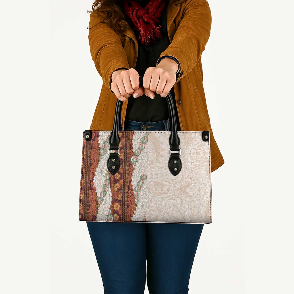 Aloha Hawaii Mikioi Lei Leather Bag Cattail Red Tropical Flower Pattern - Polynesian Pride
