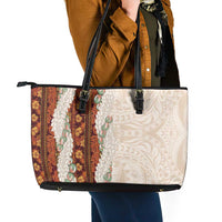 Aloha Hawaii Mikioi Lei Leather Tote Bag Cattail Red Tropical Flower Pattern - Polynesian Pride