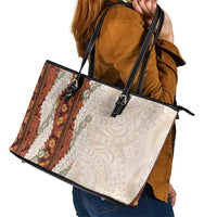 Aloha Hawaii Mikioi Lei Leather Tote Bag Cattail Red Tropical Flower Pattern - Polynesian Pride