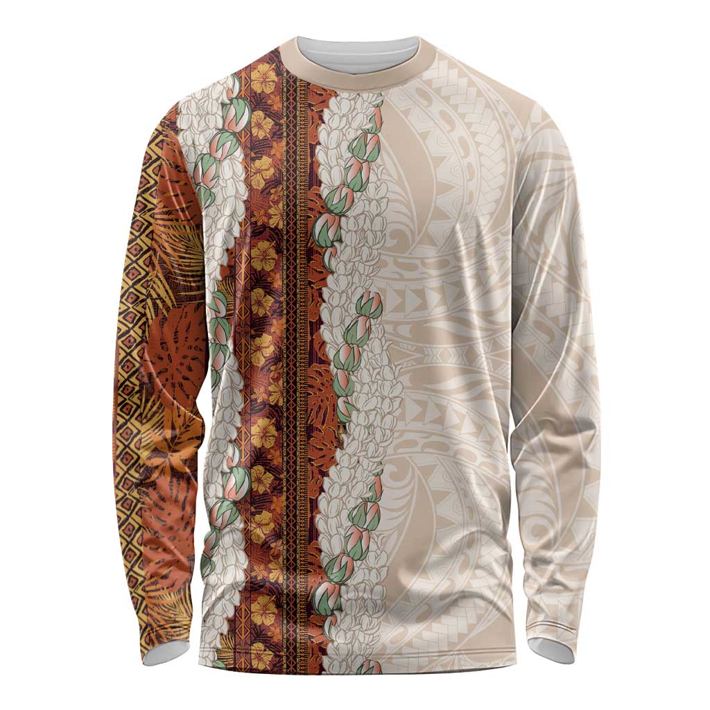 Aloha Hawaii Mikioi Lei Long Sleeve Shirt Cattail Red Tropical Flower Pattern - Polynesian Pride