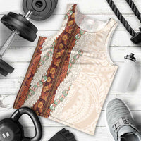 Aloha Hawaii Mikioi Lei Men Tank Top Cattail Red Tropical Flower Pattern - Polynesian Pride