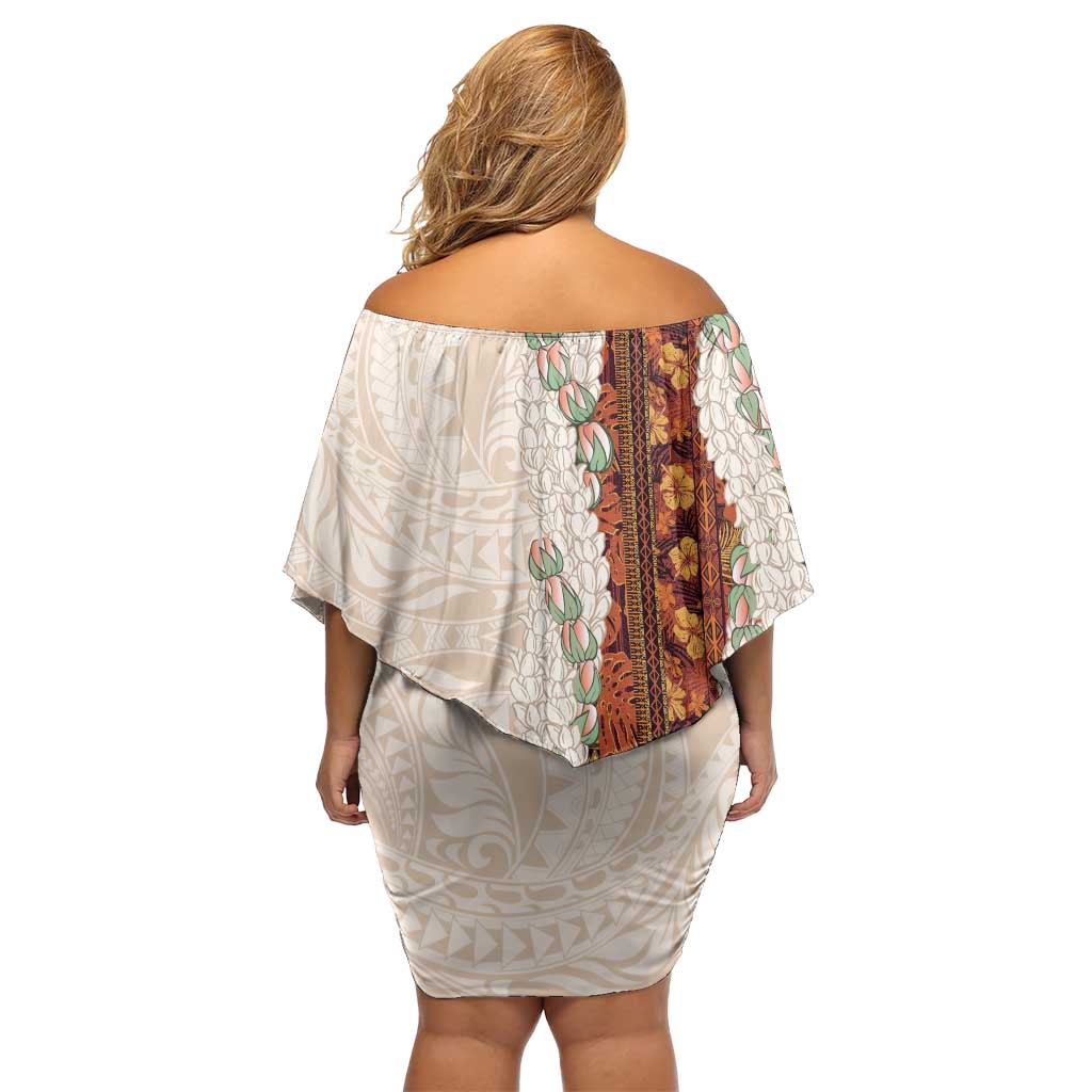 Aloha Hawaii Mikioi Lei Off Shoulder Short Dress Cattail Red Tropical Flower Pattern - Polynesian Pride