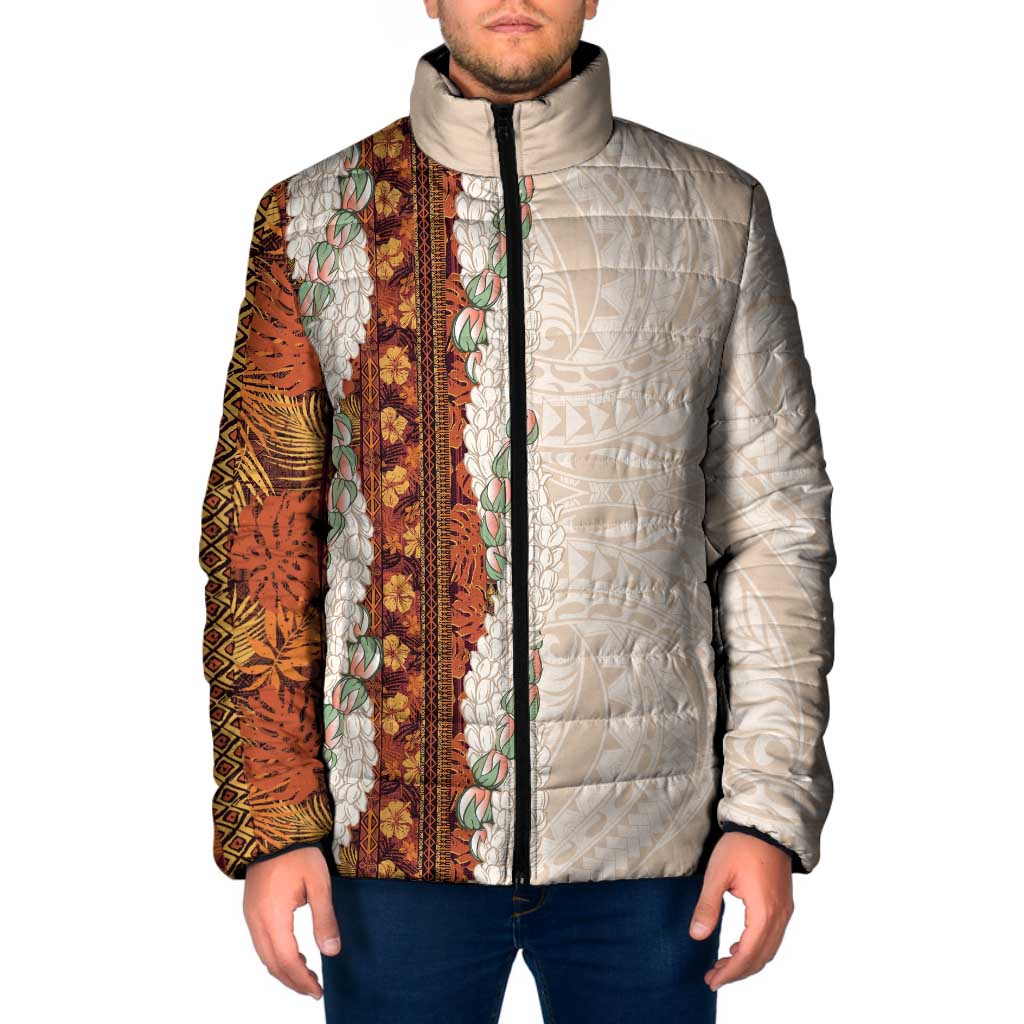 Aloha Hawaii Mikioi Lei Padded Jacket Cattail Red Tropical Flower Pattern - Polynesian Pride