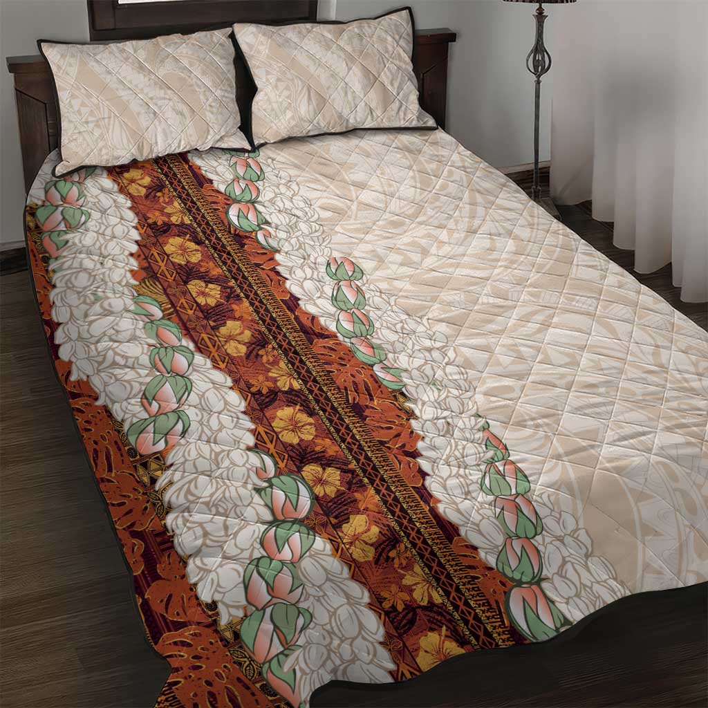 Aloha Hawaii Mikioi Lei Quilt Bed Set Cattail Red Tropical Flower Pattern - Polynesian Pride