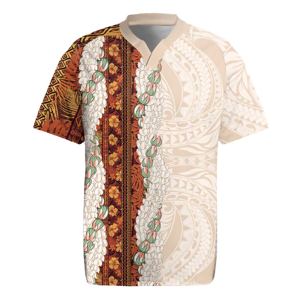 Aloha Hawaii Mikioi Lei Rugby Jersey Cattail Red Tropical Flower Pattern - Polynesian Pride