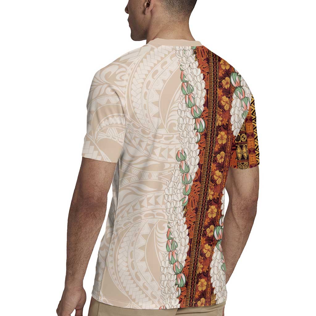 Aloha Hawaii Mikioi Lei Rugby Jersey Cattail Red Tropical Flower Pattern - Polynesian Pride