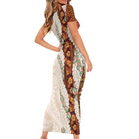 Aloha Hawaii Mikioi Lei Short Sleeve Bodycon Dress Cattail Red Tropical Flower Pattern - Polynesian Pride