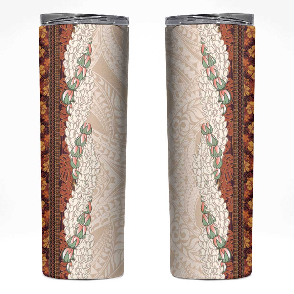 Aloha Hawaii Mikioi Lei Skinny Tumbler Cattail Red Tropical Flower Pattern - Polynesian Pride