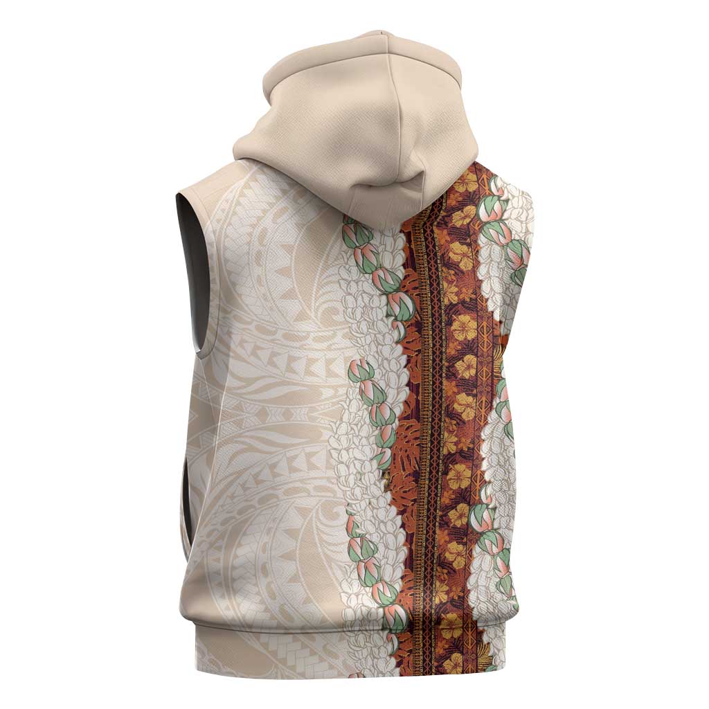 Aloha Hawaii Mikioi Lei Sleeveless Hoodie Cattail Red Tropical Flower Pattern - Polynesian Pride