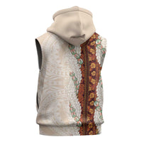 Aloha Hawaii Mikioi Lei Sleeveless Hoodie Cattail Red Tropical Flower Pattern - Polynesian Pride