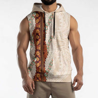 Aloha Hawaii Mikioi Lei Sleeveless Hoodie Cattail Red Tropical Flower Pattern - Polynesian Pride