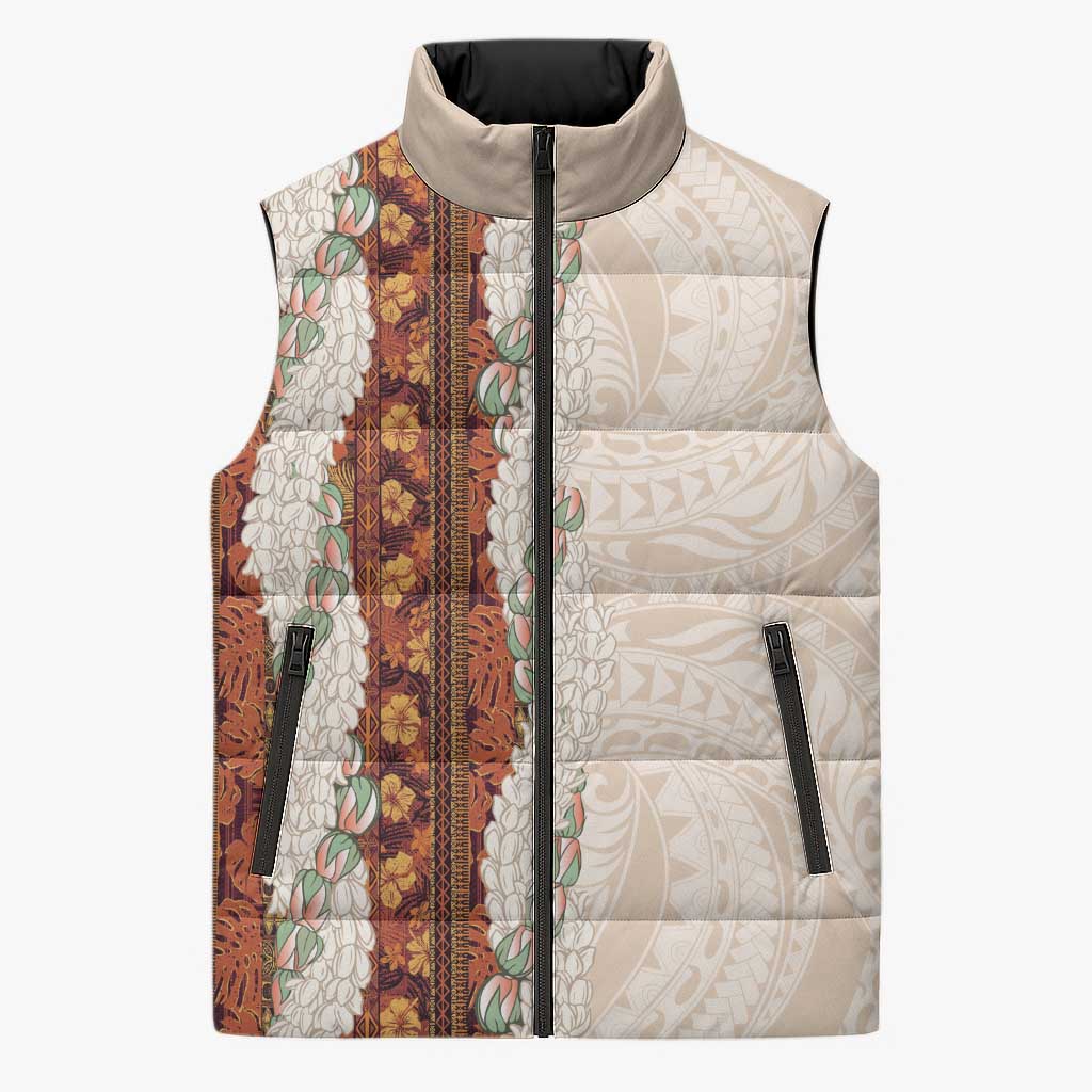 Aloha Hawaii Mikioi Lei Sleeveless Puffer Jacket Cattail Red Tropical Flower Pattern - Polynesian Pride