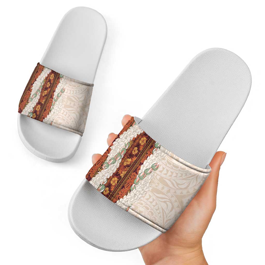 Aloha Hawaii Mikioi Lei Slide Sandals Cattail Red Tropical Flower Pattern - Polynesian Pride