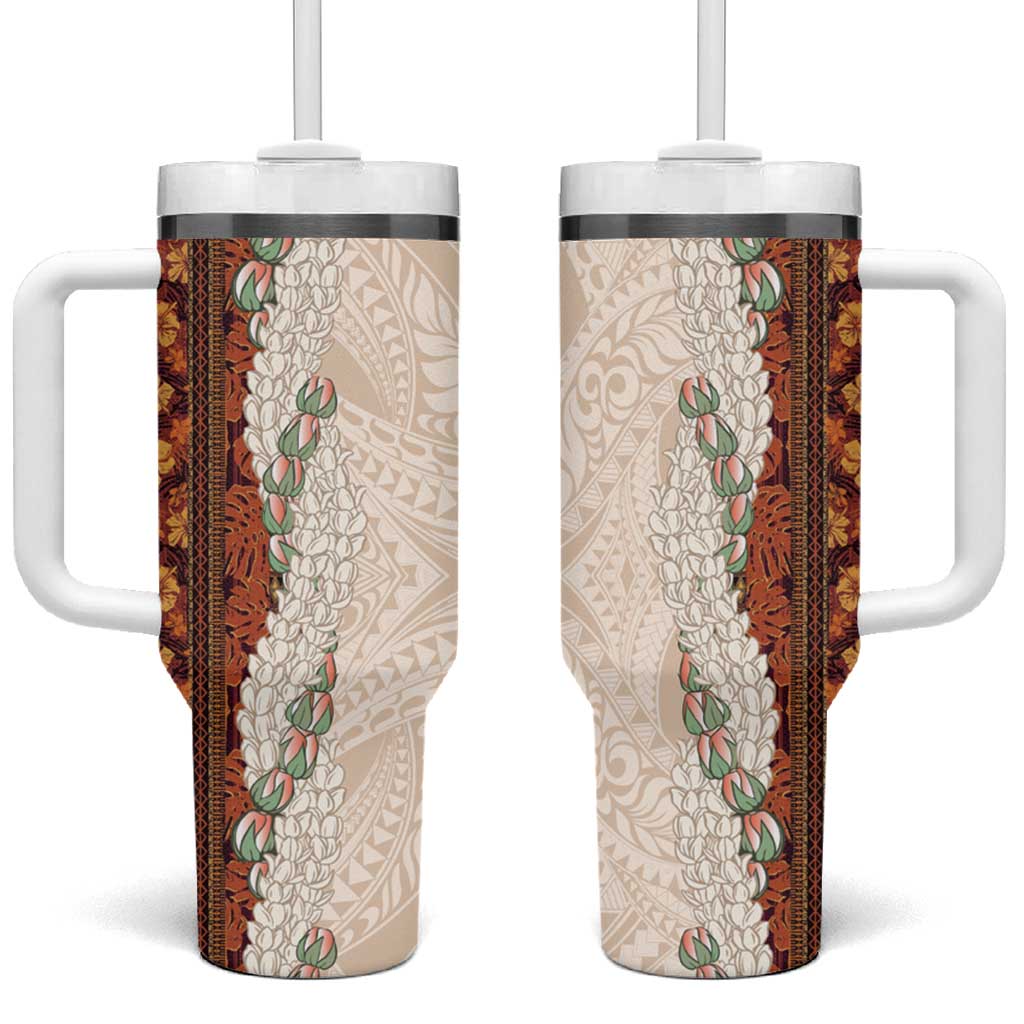 Aloha Hawaii Mikioi Lei Tumbler With Handle Cattail Red Tropical Flower Pattern - Polynesian Pride