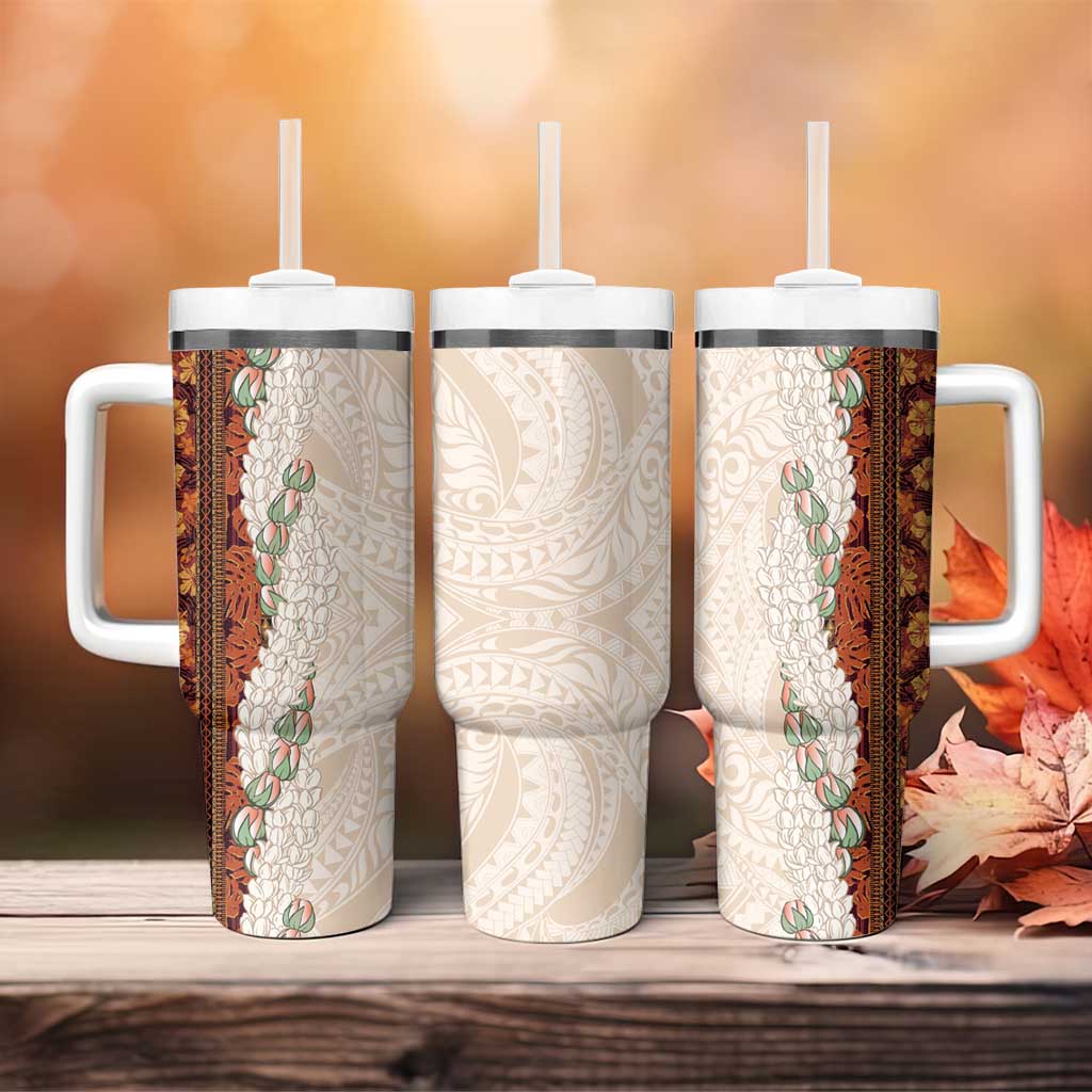 Aloha Hawaii Mikioi Lei Tumbler With Handle Cattail Red Tropical Flower Pattern - Polynesian Pride