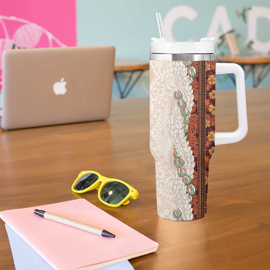 Aloha Hawaii Mikioi Lei Tumbler With Handle Cattail Red Tropical Flower Pattern - Polynesian Pride