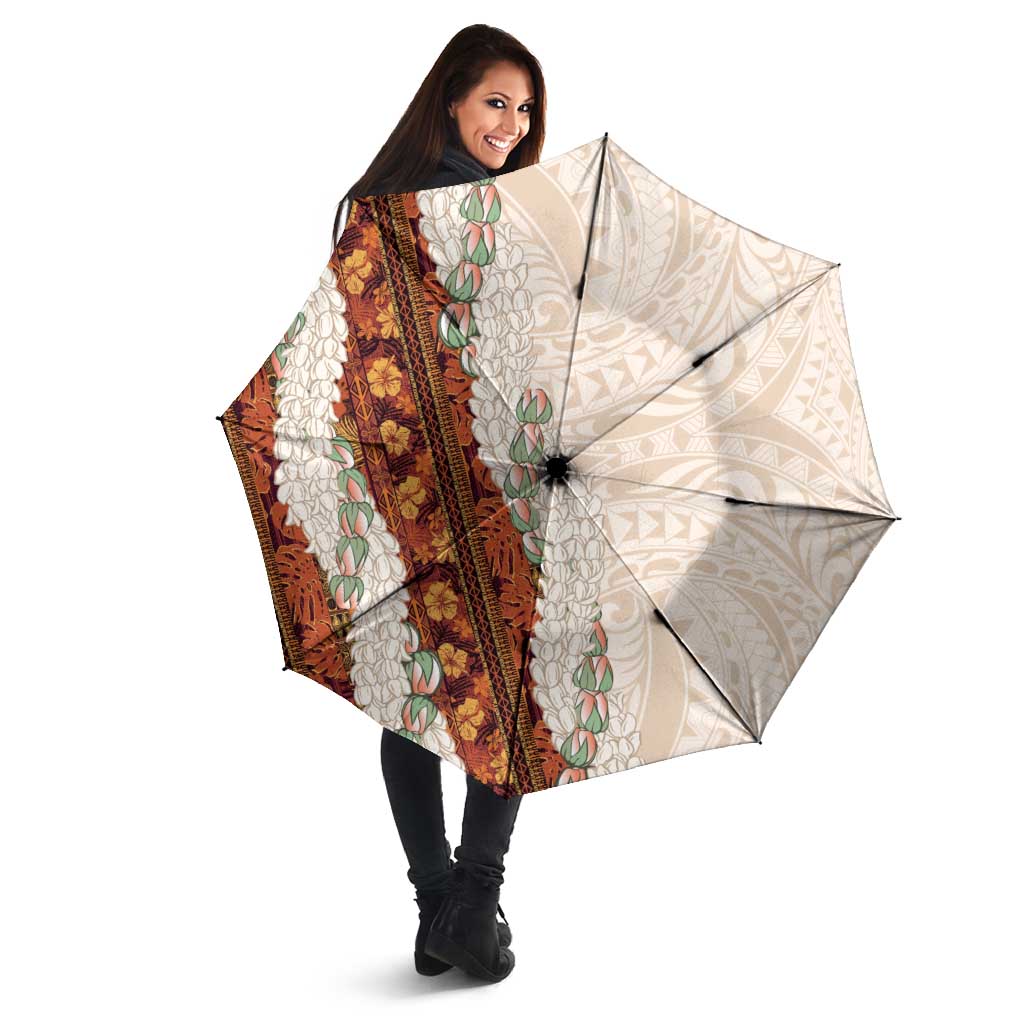 Aloha Hawaii Mikioi Lei Umbrella Cattail Red Tropical Flower Pattern - Polynesian Pride