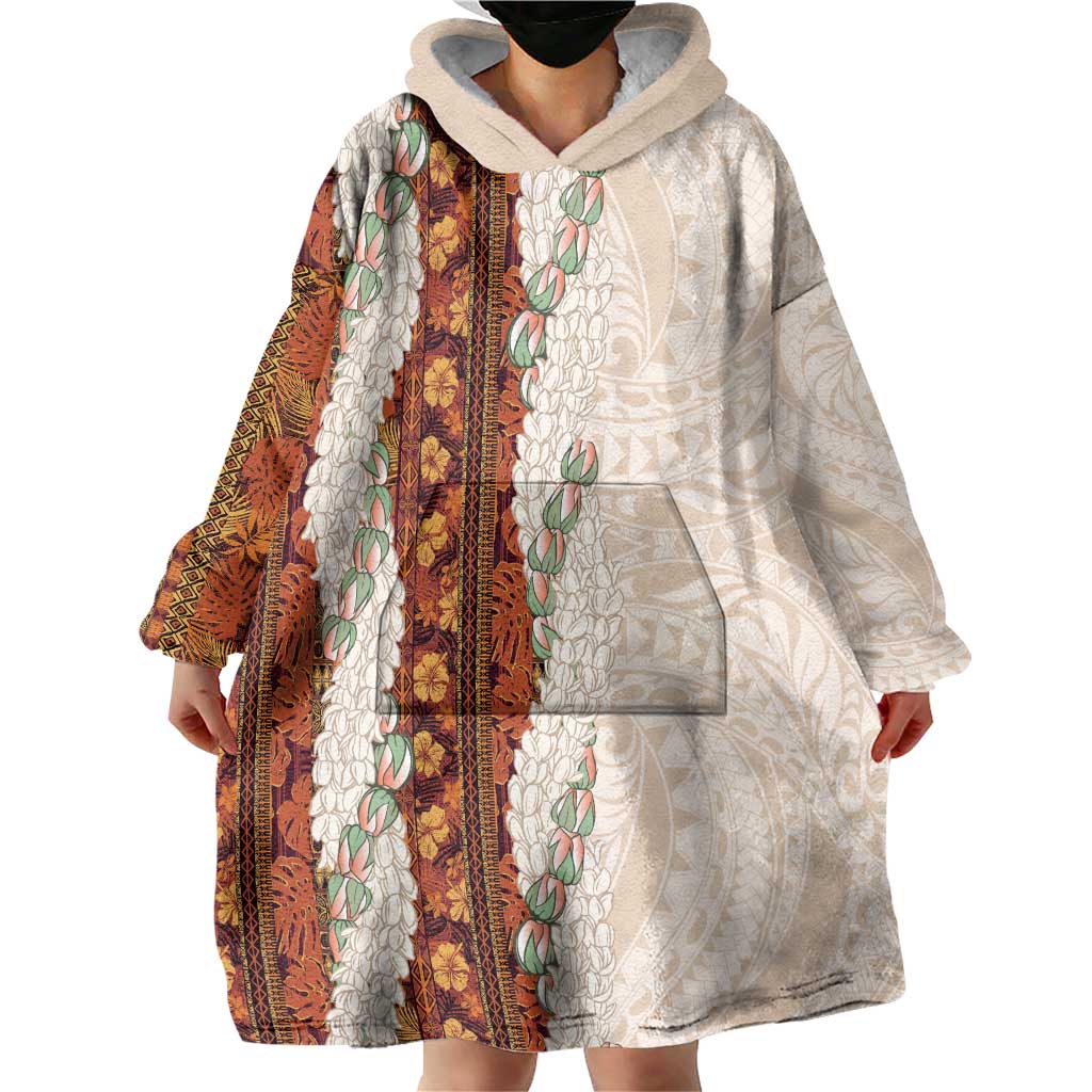 Aloha Hawaii Mikioi Lei Wearable Blanket Hoodie Cattail Red Tropical Flower Pattern - Polynesian Pride