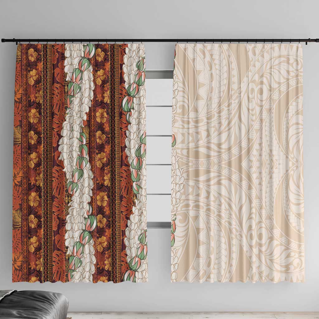 Aloha Hawaii Mikioi Lei Window Curtain Cattail Red Tropical Flower Pattern - Polynesian Pride