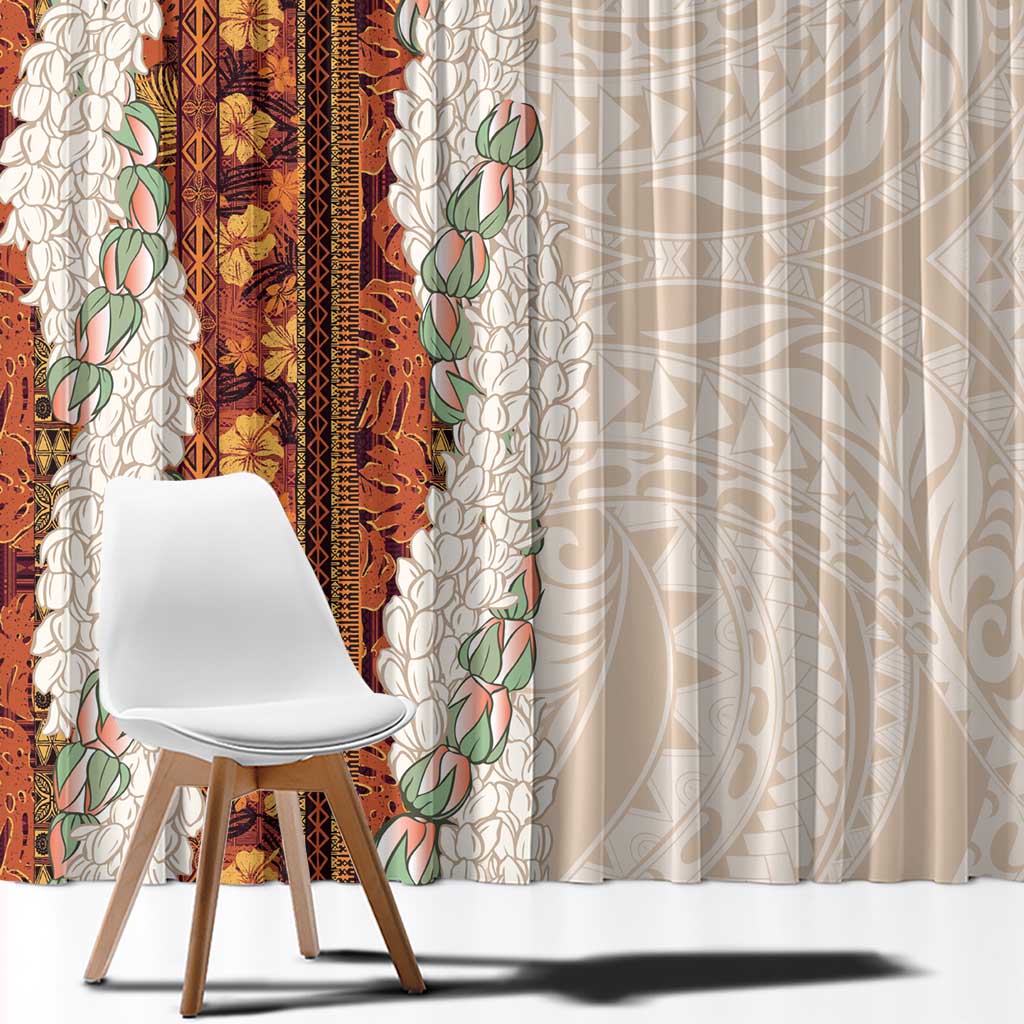 Aloha Hawaii Mikioi Lei Window Curtain Cattail Red Tropical Flower Pattern - Polynesian Pride