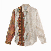 Aloha Hawaii Mikioi Lei Women Casual Shirt Cattail Red Tropical Flower Pattern - Polynesian Pride