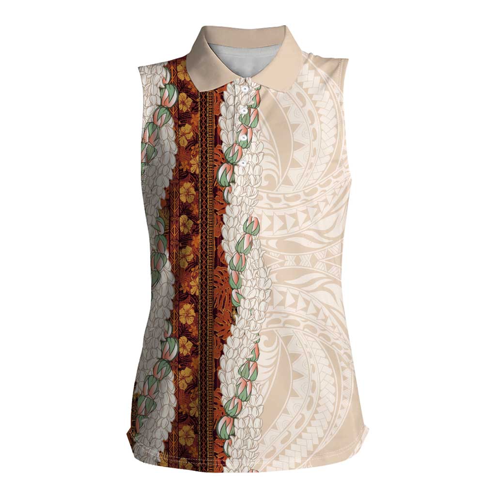Aloha Hawaii Mikioi Lei Women Sleeveless Polo Shirt Cattail Red Tropical Flower Pattern - Polynesian Pride