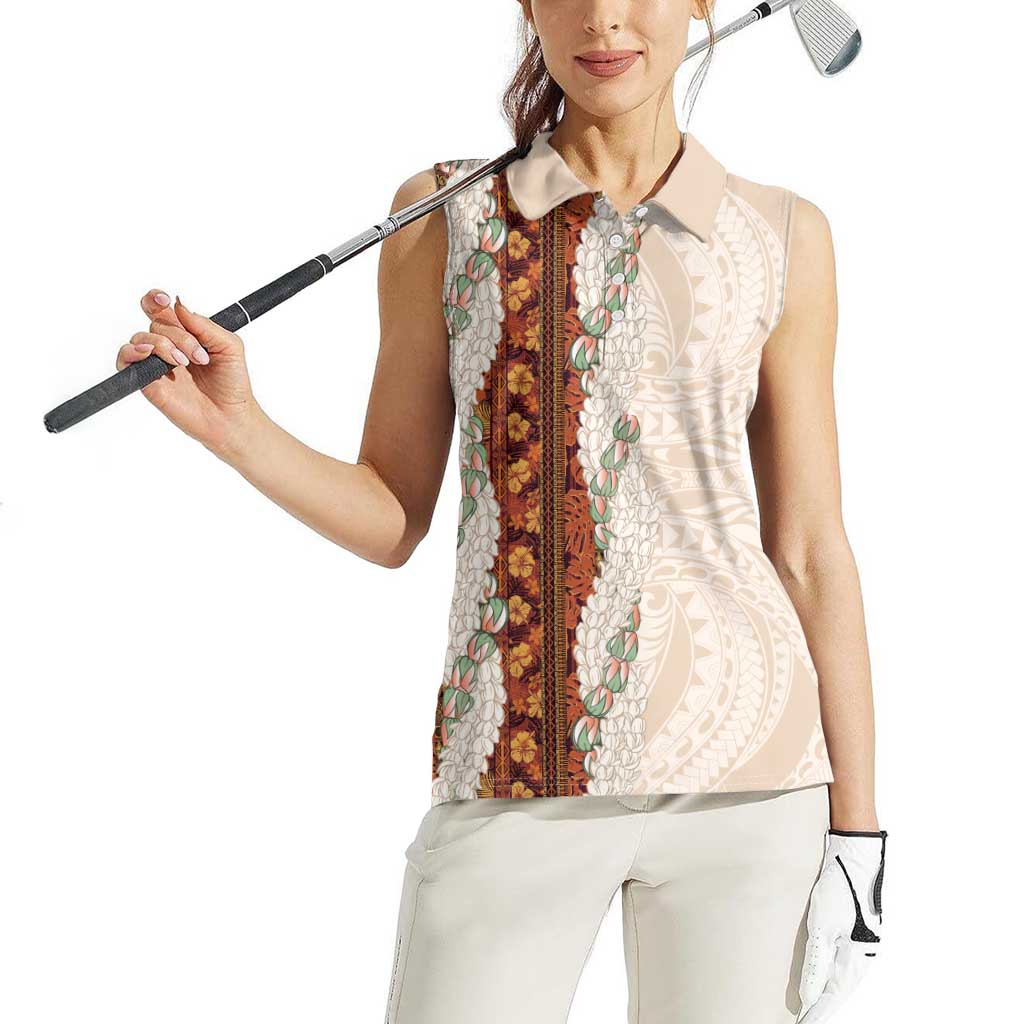 Aloha Hawaii Mikioi Lei Women Sleeveless Polo Shirt Cattail Red Tropical Flower Pattern - Polynesian Pride