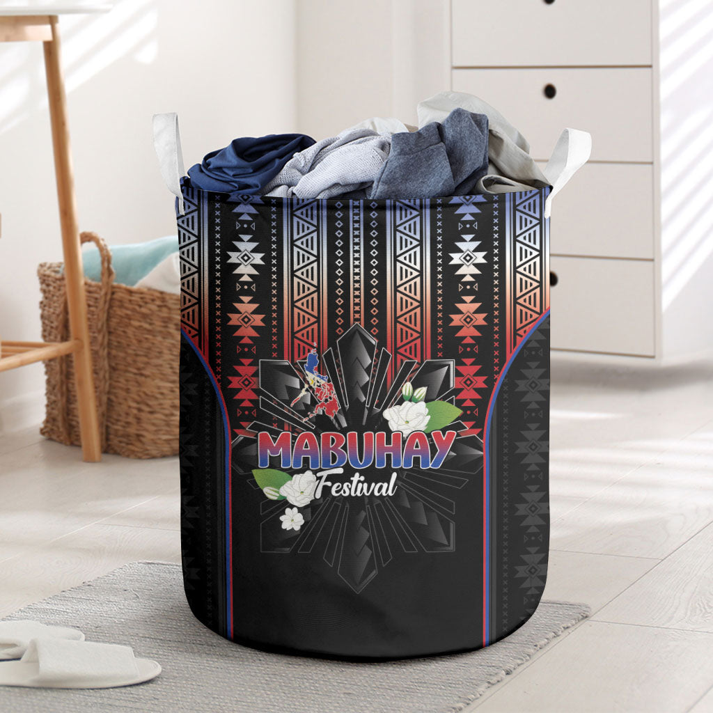 Mabuhay Philippines Festival Laundry Basket Filipino Map Sampaguita Igorot Pattern