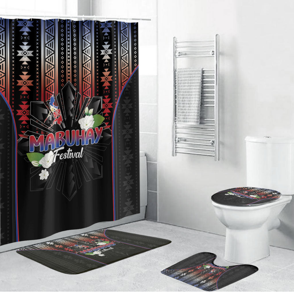 Mabuhay Philippines Festival Bathroom Set Filipino Map Sampaguita Igorot Pattern LT14 Bathroom Set (4 pcs) Black - Polynesian Pride