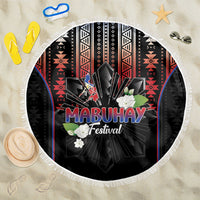 Mabuhay Philippines Festival Beach Blanket Filipino Map Sampaguita Igorot Pattern LT14 One Size 150cm Black - Polynesian Pride