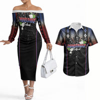 Mabuhay Philippines Festival Couples Matching Off The Shoulder Long Sleeve Dress and Hawaiian Shirt Filipino Map Sampaguita Igorot Pattern LT14 Black - Polynesian Pride