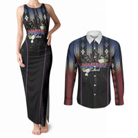 Mabuhay Philippines Festival Couples Matching Tank Maxi Dress and Long Sleeve Button Shirt Filipino Map Sampaguita Igorot Pattern LT14 Black - Polynesian Pride