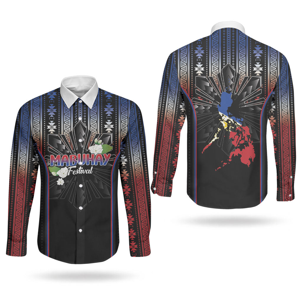 Mabuhay Philippines Festival Couples Matching Tank Maxi Dress and Long Sleeve Button Shirt Filipino Map Sampaguita Igorot Pattern LT14 - Polynesian Pride