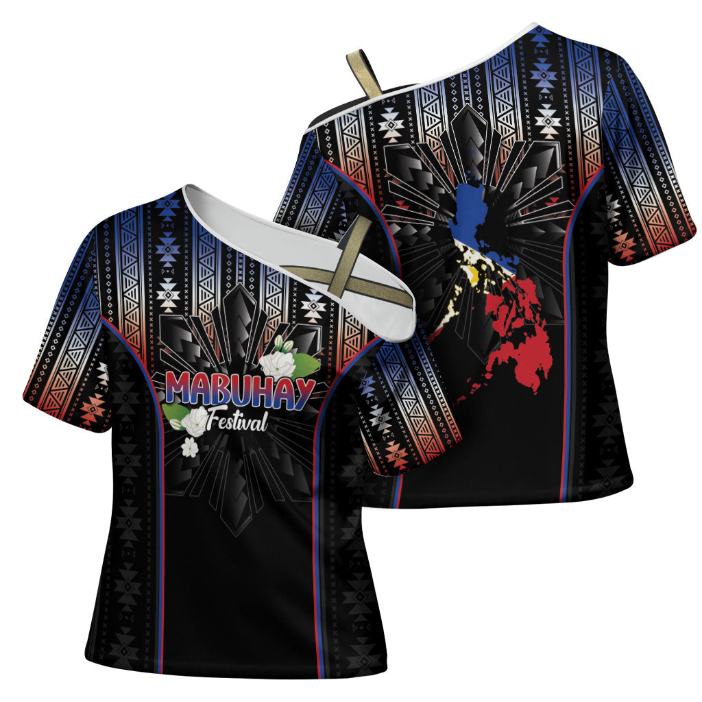 Mabuhay Philippines Festival Cross Shoulder Shirt Filipino Map Sampaguita Igorot Pattern LT14 - Polynesian Pride