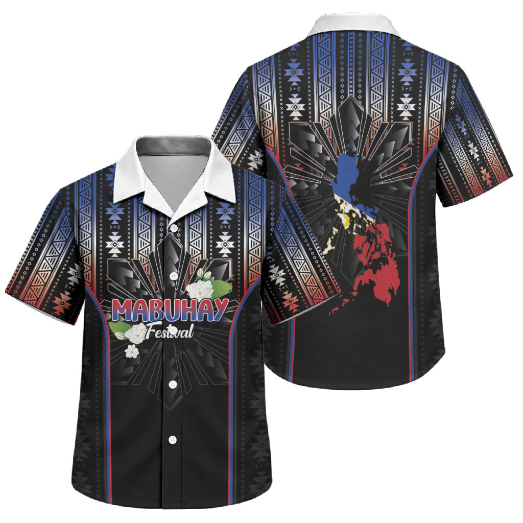Mabuhay Philippines Festival Family Matching Summer Maxi Dress and Hawaiian Shirt Filipino Map Sampaguita Igorot Pattern LT14 Son's Shirt Black - Polynesian Pride