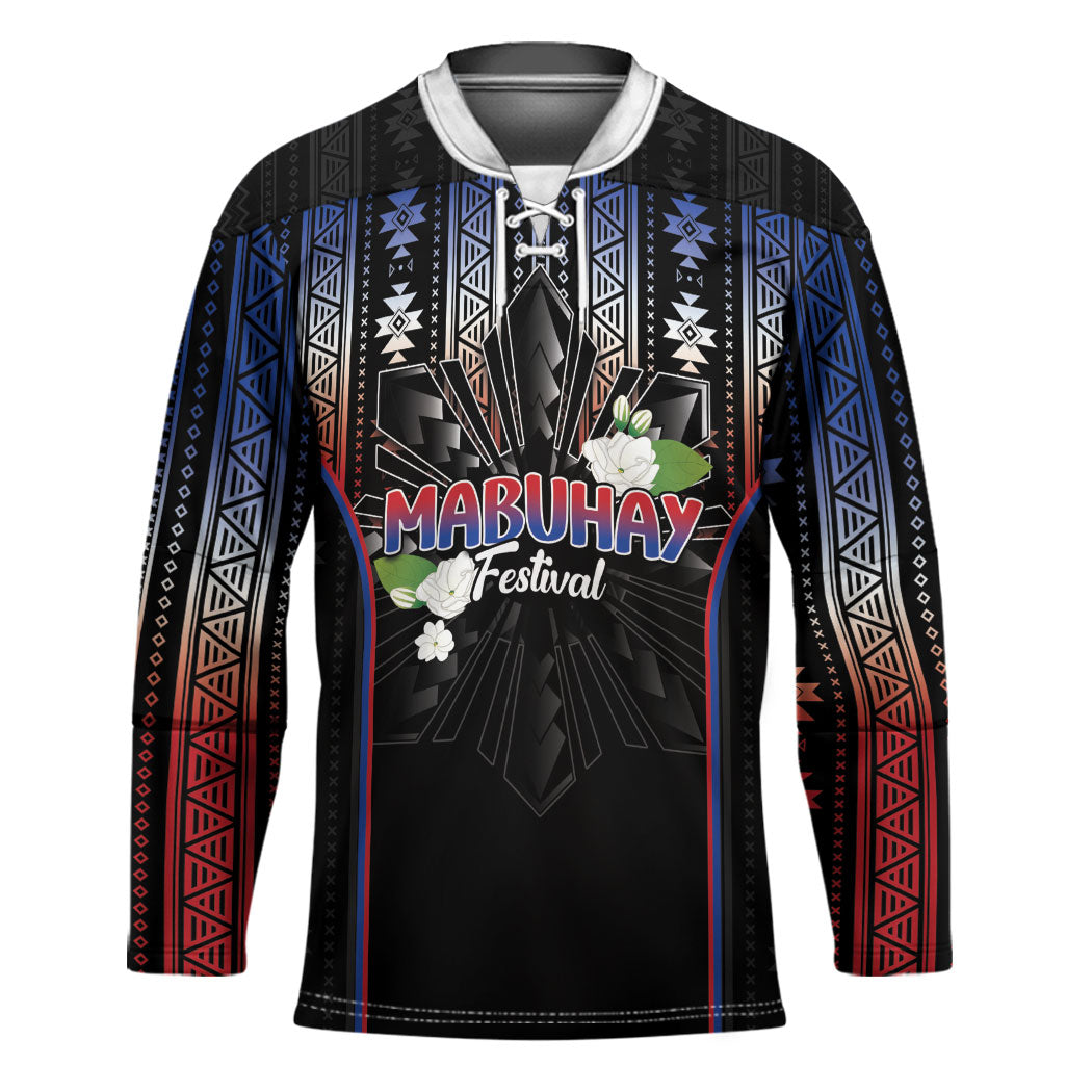 Mabuhay Philippines Festival Hockey Jersey Filipino Map Sampaguita Igorot Pattern LT14 Unisex Black - Polynesian Pride