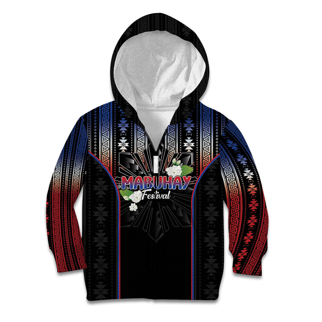 Mabuhay Philippines Festival Kid Hoodie Filipino Map Sampaguita Igorot Pattern LT14 Zip Hoodie Black - Polynesian Pride