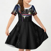 Mabuhay Philippines Festival Kid Short Sleeve Dress Filipino Map Sampaguita Igorot Pattern LT14 KID Black - Polynesian Pride