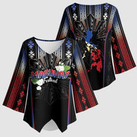 Mabuhay Philippines Festival Kimono Sleeve Blouse Filipino Map Sampaguita Igorot Pattern LT14 - Polynesian Pride