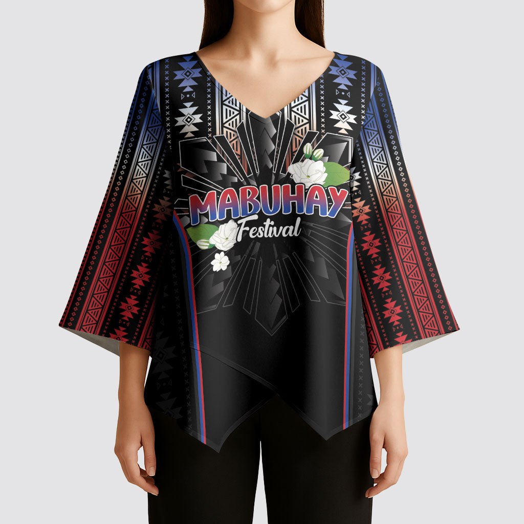 Mabuhay Philippines Festival Kimono Sleeve Blouse Filipino Map Sampaguita Igorot Pattern LT14 - Polynesian Pride