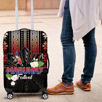 Mabuhay Philippines Festival Luggage Cover Filipino Map Sampaguita Igorot Pattern LT14 Black - Polynesian Pride
