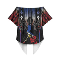 Mabuhay Philippines Festival Off Shoulder Wrap Waist Top Filipino Map Sampaguita Igorot Pattern LT14 - Polynesian Pride