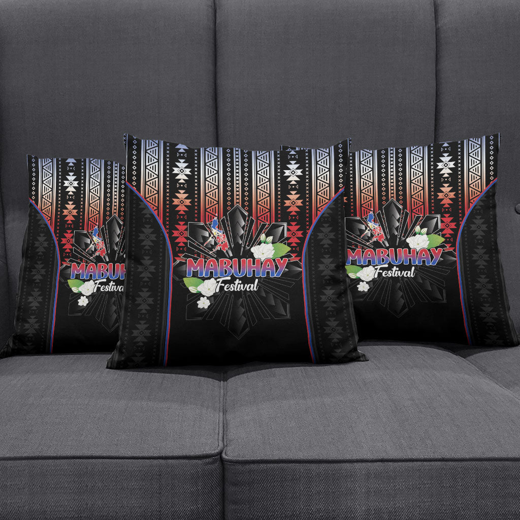 Mabuhay Philippines Festival Pillow Cover Filipino Map Sampaguita Igorot Pattern
