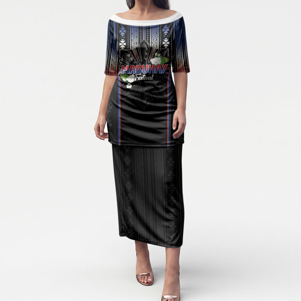 Mabuhay Philippines Festival Puletasi Filipino Map Sampaguita Igorot Pattern LT14 Long Dress Black - Polynesian Pride
