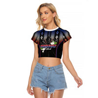 Mabuhay Philippines Festival Raglan Cropped T Shirt Filipino Map Sampaguita Igorot Pattern LT14 Female Black - Polynesian Pride