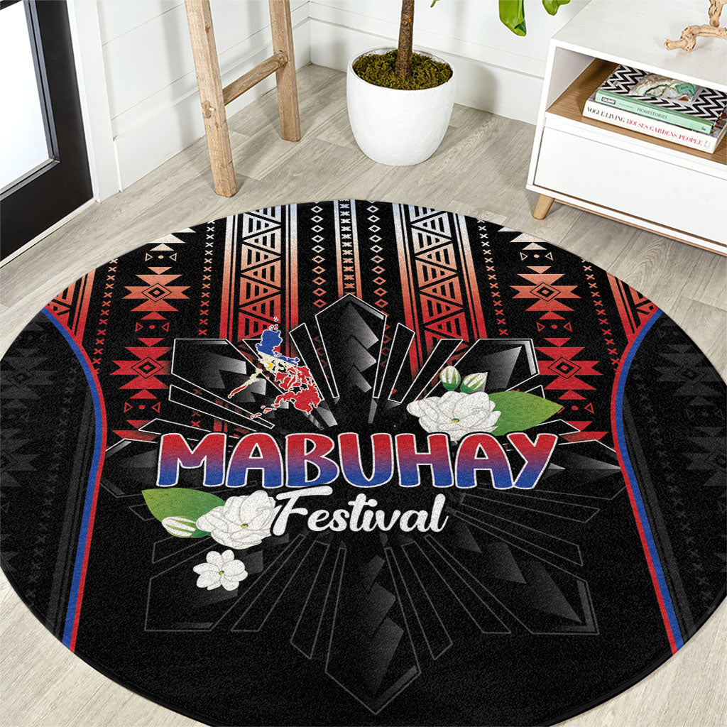 Mabuhay Philippines Festival Round Carpet Filipino Map Sampaguita Igorot Pattern