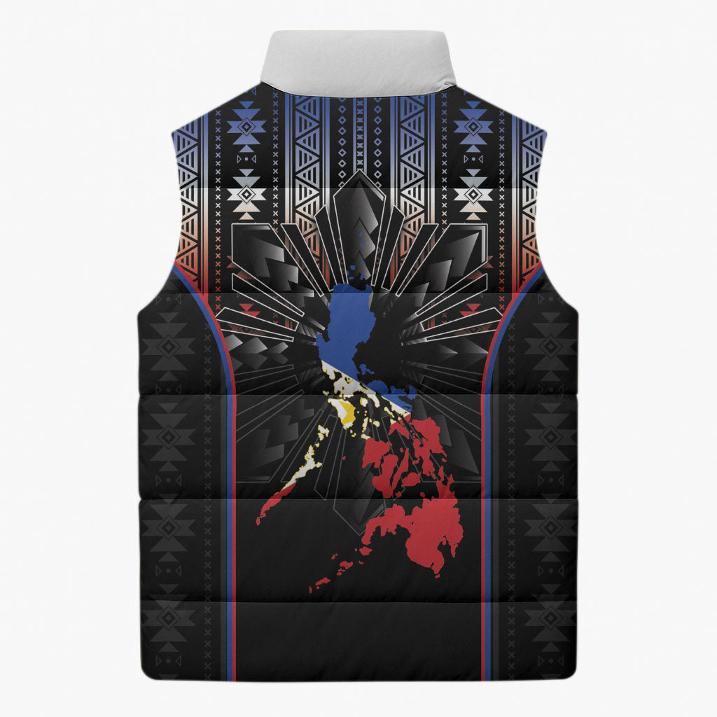 Mabuhay Philippines Festival Sleeveless Puffer Jacket Filipino Map Sampaguita Igorot Pattern